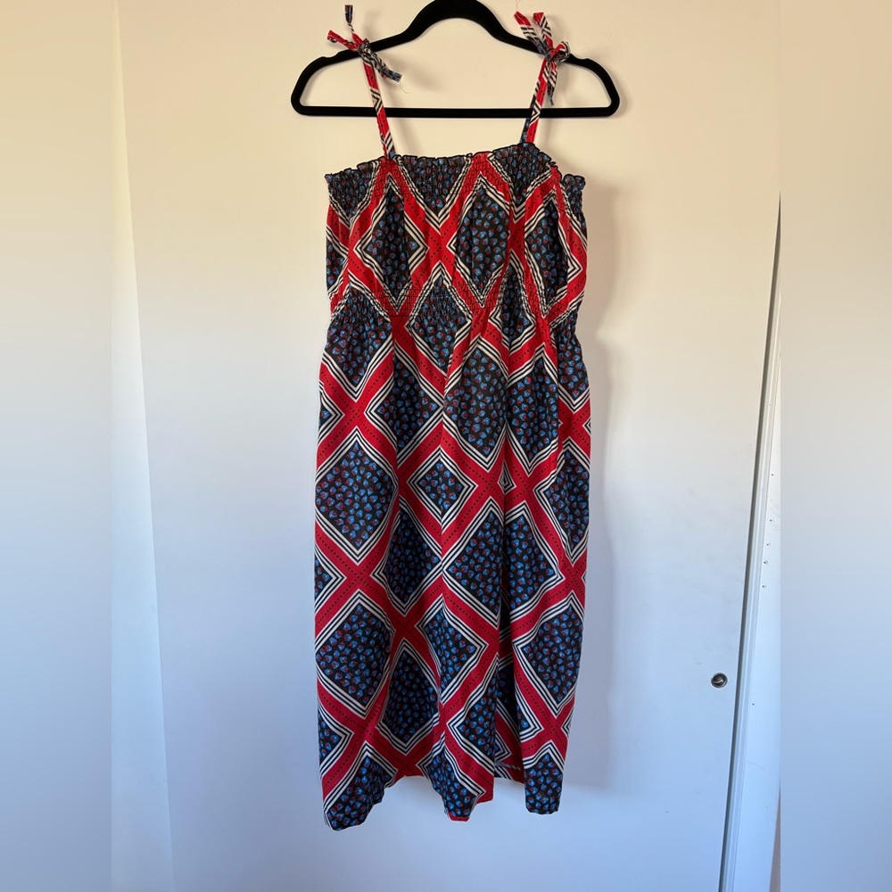 Red and Blue Vintage Geometric Print Dress